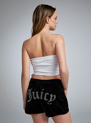 Juicy Couture Black Diamonds logo black velvet short for women