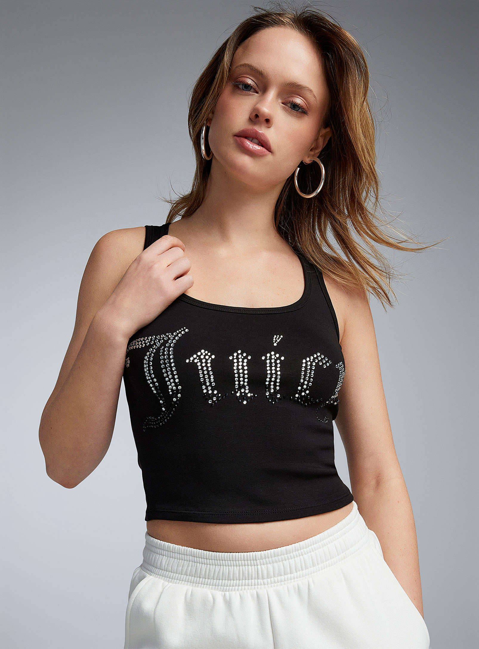 Juicy Couture Diamonds Logo Cropped Cami In Black