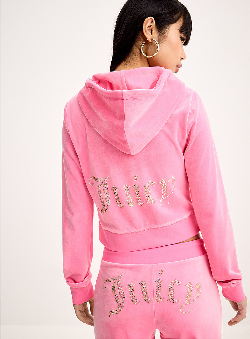 Sequined logo cropped velvet zip-up hoodie product image 2