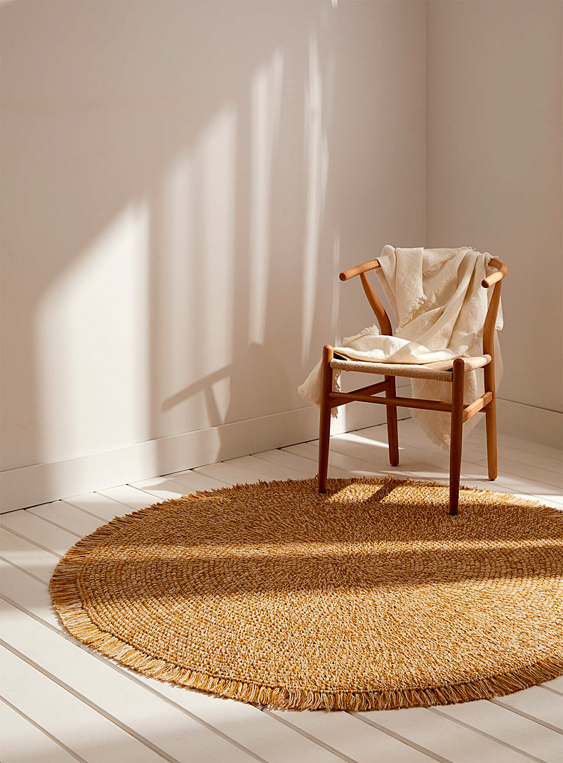 Simons Maison: Le tapis circulaire jute chiné 150 cm de diamètre Jaune assorti