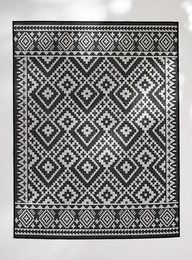 Simons Maison: Le tapis intérieur et extérieur fresque pixellisée Blanc et noir