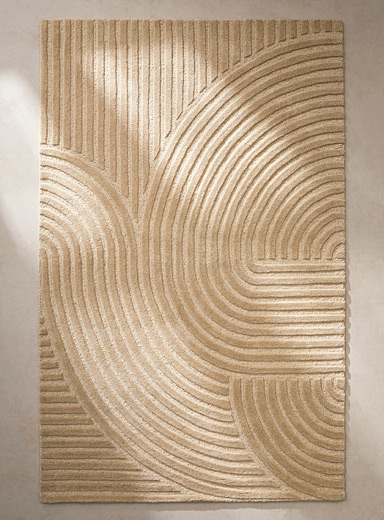 Simons Maison: Le tapis artisanal laine relief sinueux Voir nos formats offerts Blanc cass&eacute;