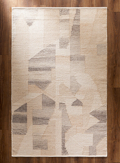 Simons Maison: Le tapis artisanal g&eacute;om&eacute;trie al&eacute;atoire Voir nos formats offerts Gris p&acirc;le et beige cr&egrave;me