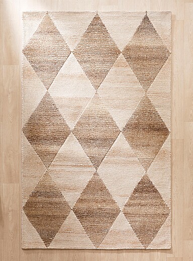 Simons Maison: Le tapis artisanal losanges rayures estomp&eacute;es Voir nos formats offerts Ivoire - Beige cr&egrave;me
