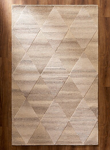 Simons Maison Light Grey & Cream Beige Faded stripes diamonds artisanal rug See available sizes