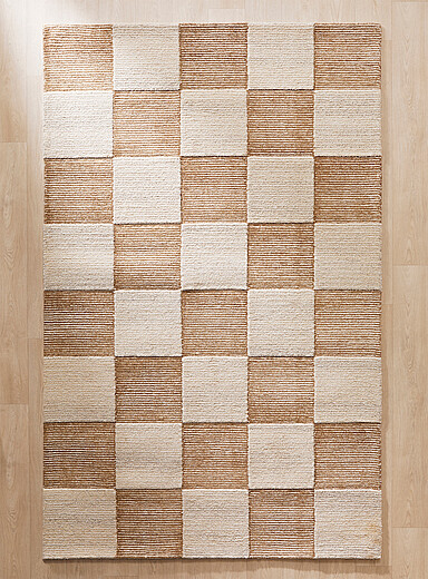 Simons Maison Ivory/Cream Beige Textured checkerboard artisanal rug See available sizes