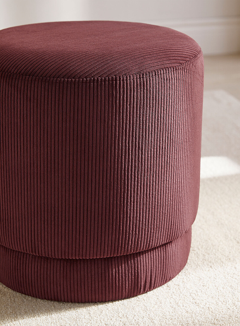 Pouf Rond BONN VELVET En Velours Côtelé Vert - Structure En Acier - Repose-pieds Déco Rétro/moderne - 3