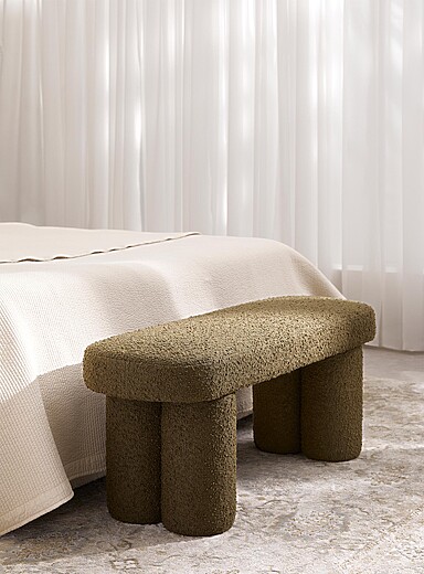Simons Maison Ivory/Cream Beige Boucl&eacute; fabric bench