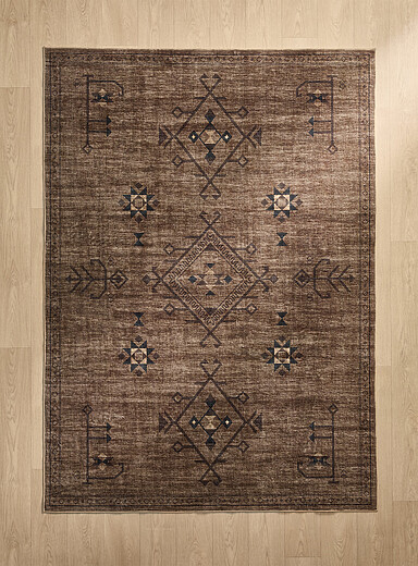 Simons Maison: Le tapis symboles ornementaux Voir nos formats offerts Brun &agrave; motifs