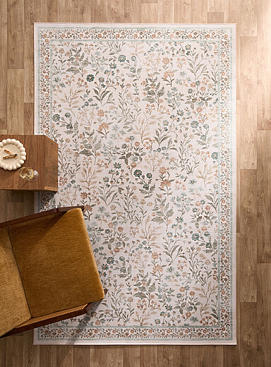 Simons Maison Patterned Green Attenuated flowers faded rug See available sizes