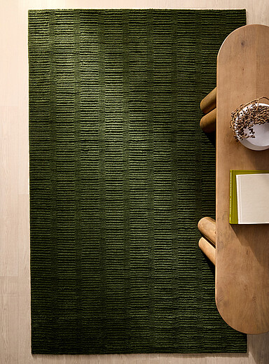 Simons Maison Pine/Bottle Green Embossed stripes wool rug See available sizes