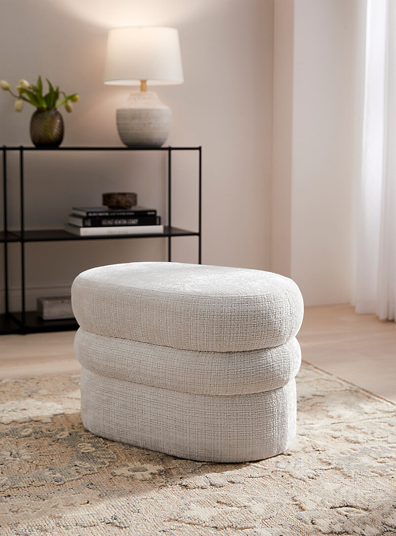 Bouclé fabric rounded pouf product image (primary)