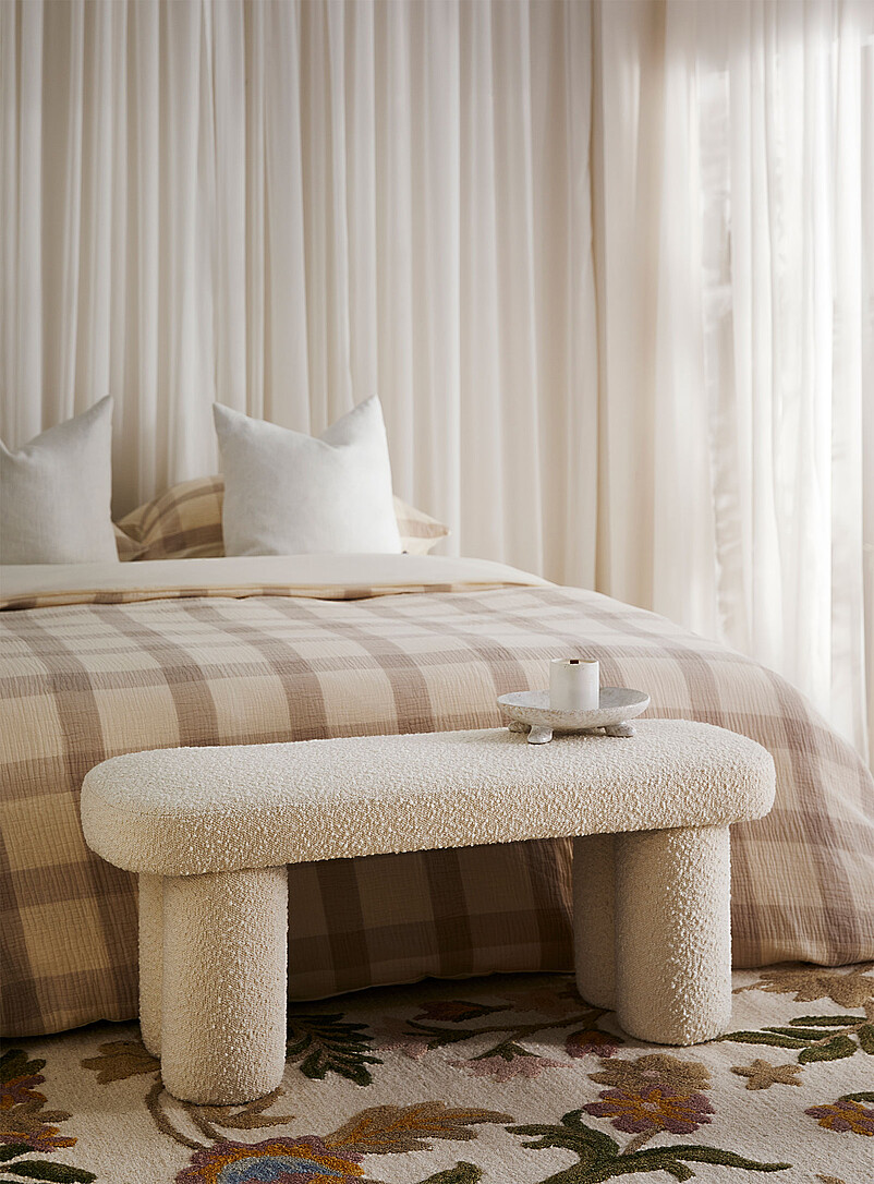 Bouclé Fabric Bench