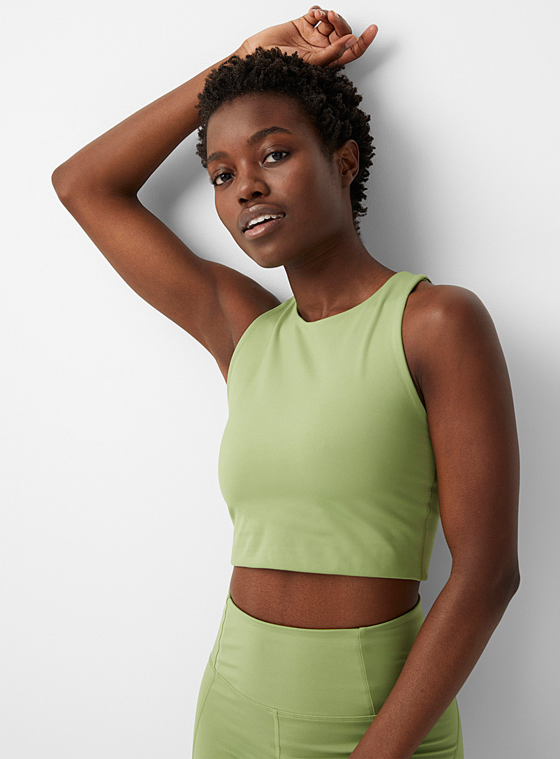 Girlfriend Collective Mossy Green Dylan high-neck longline bra for women