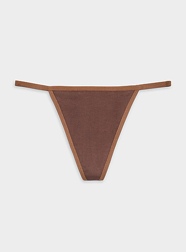 Miiyu Chocolate/Espresso Slim elastic waist string thong Nylon and bamboo viscose for women