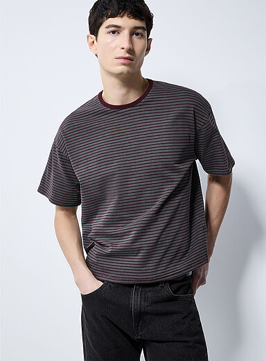 Le 31 Burgundy Twin-stripe boxy T-shirt <b>Imported from Seoul</b> for men