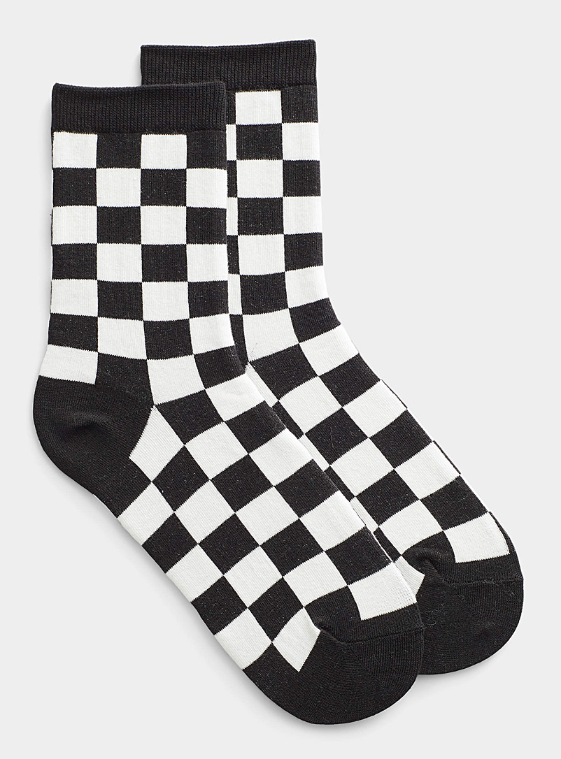 Simons Black and White Colourful check socks for women