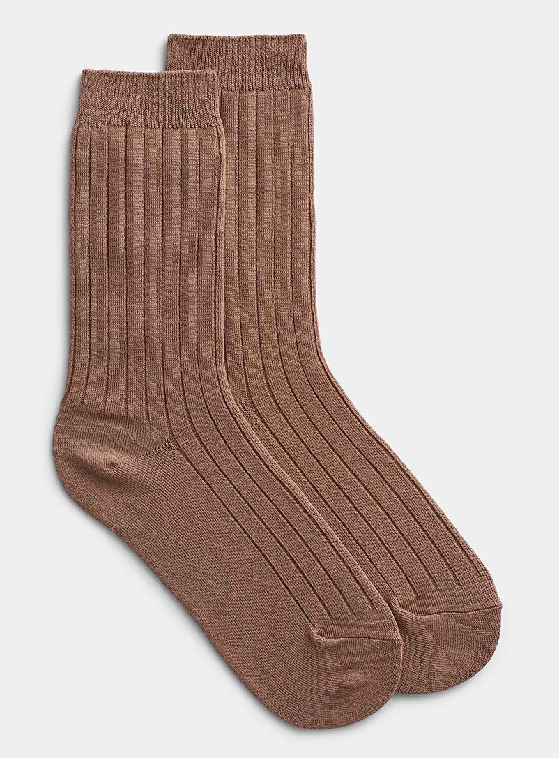 Simons Light Brown Ribbed monochrome socks for women