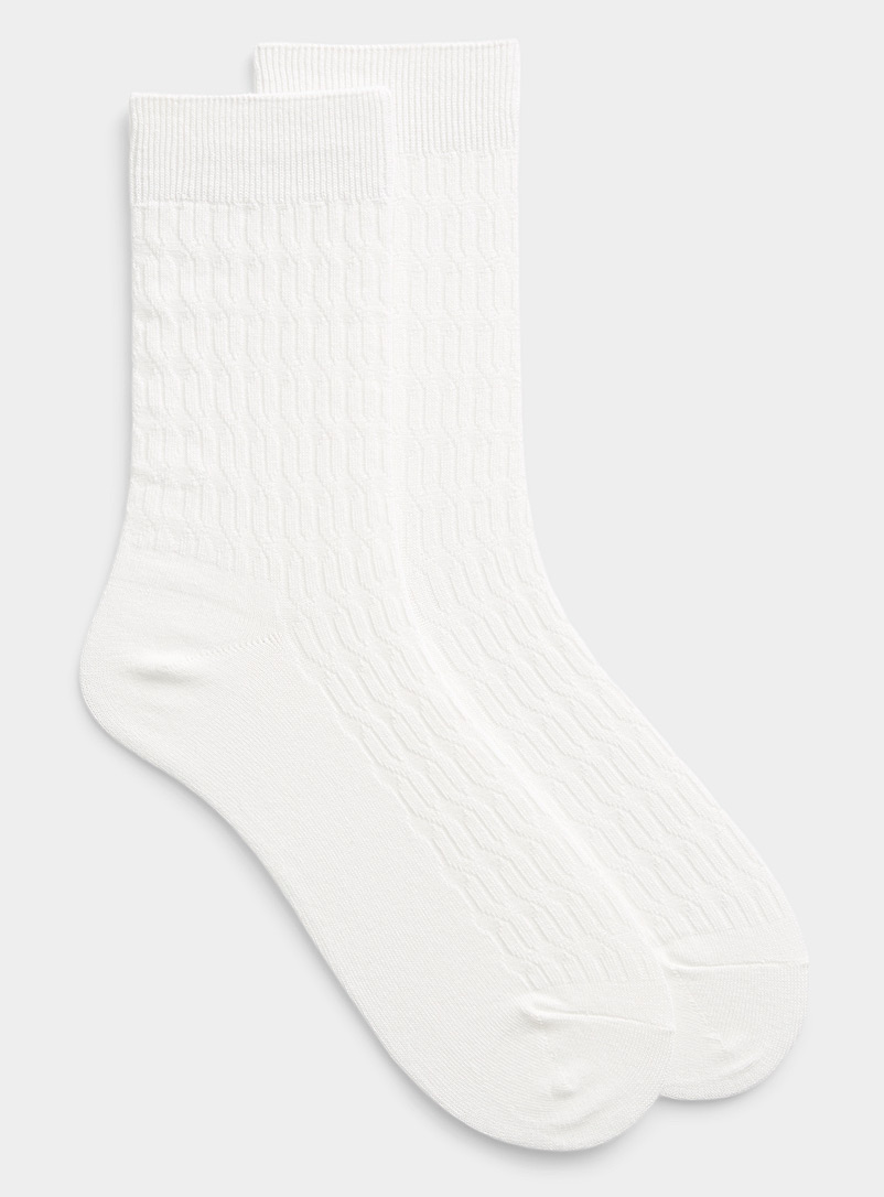 Le 31 White Solid cable socks for men