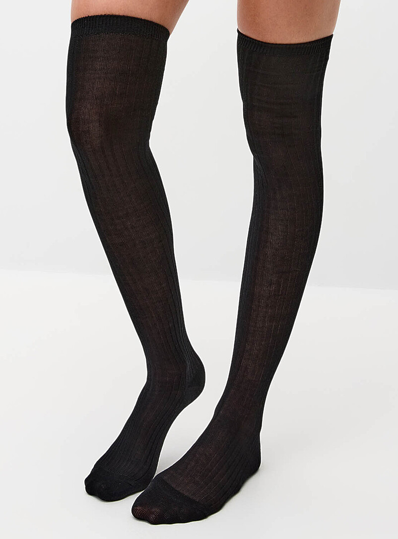 Ribbed merino-touch thigh-highs product image 2