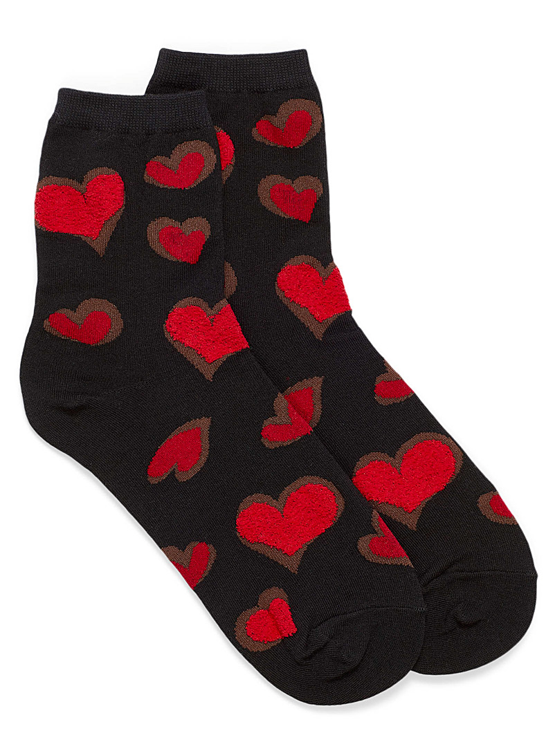 Simons Black Plush heart socks for women