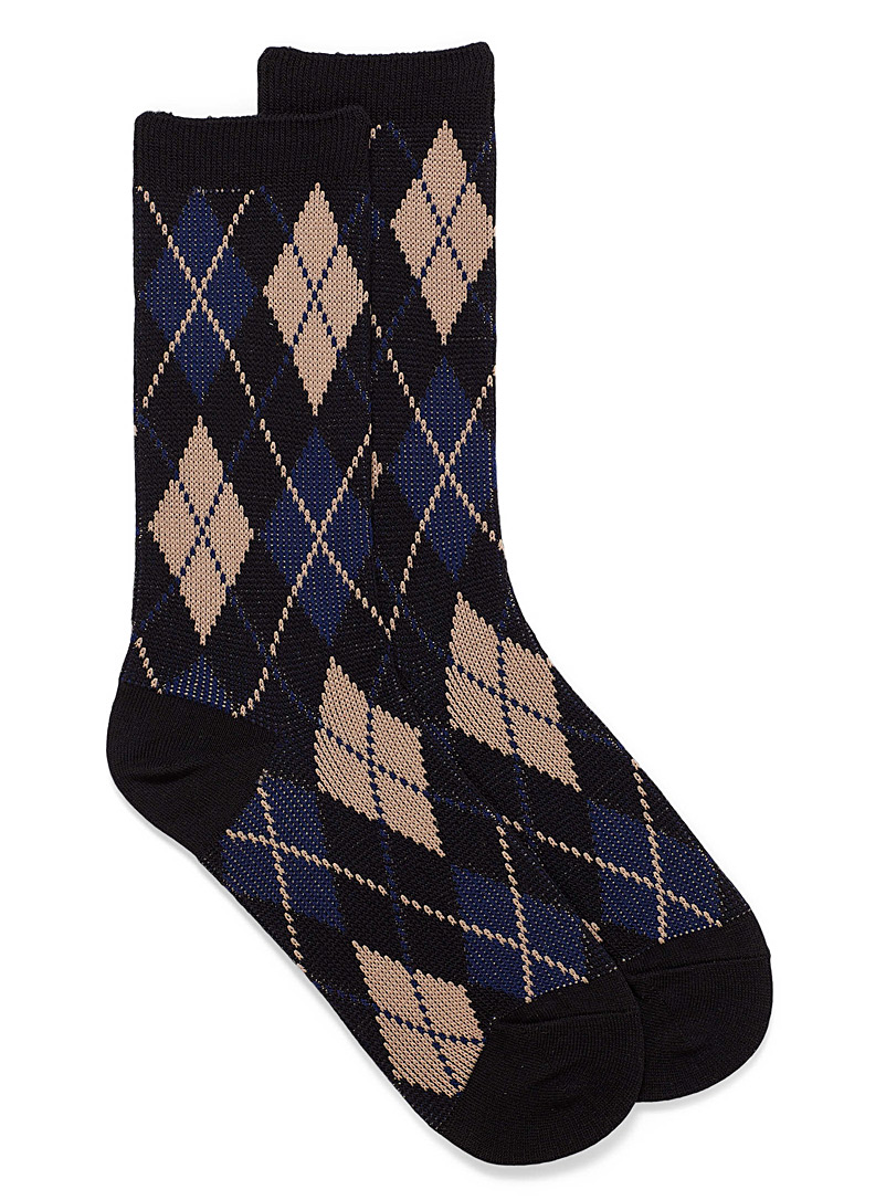 Simons Black Colourful knit diamond socks for women