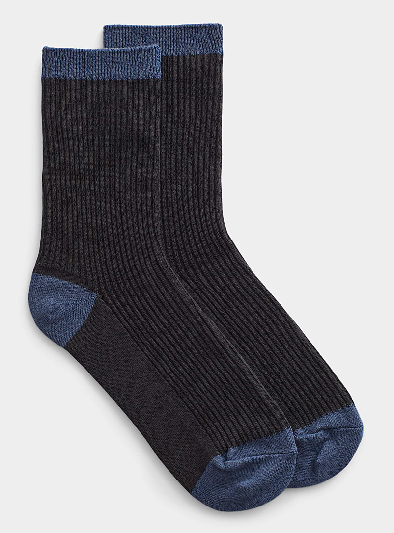 Simons Black Colourful toe ribbed socks for women