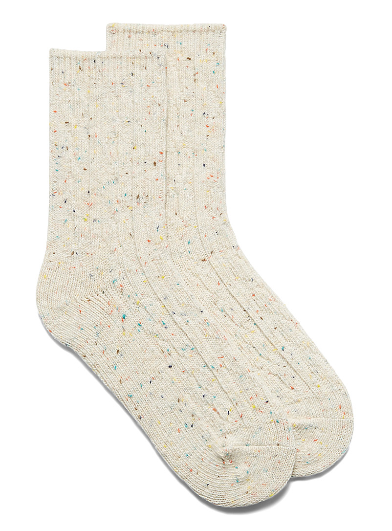 Simons Ivory White Confetti knit socks for women