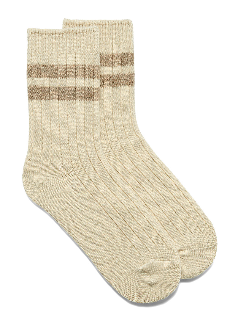 Simons Ivory White Striped earthy socks for women