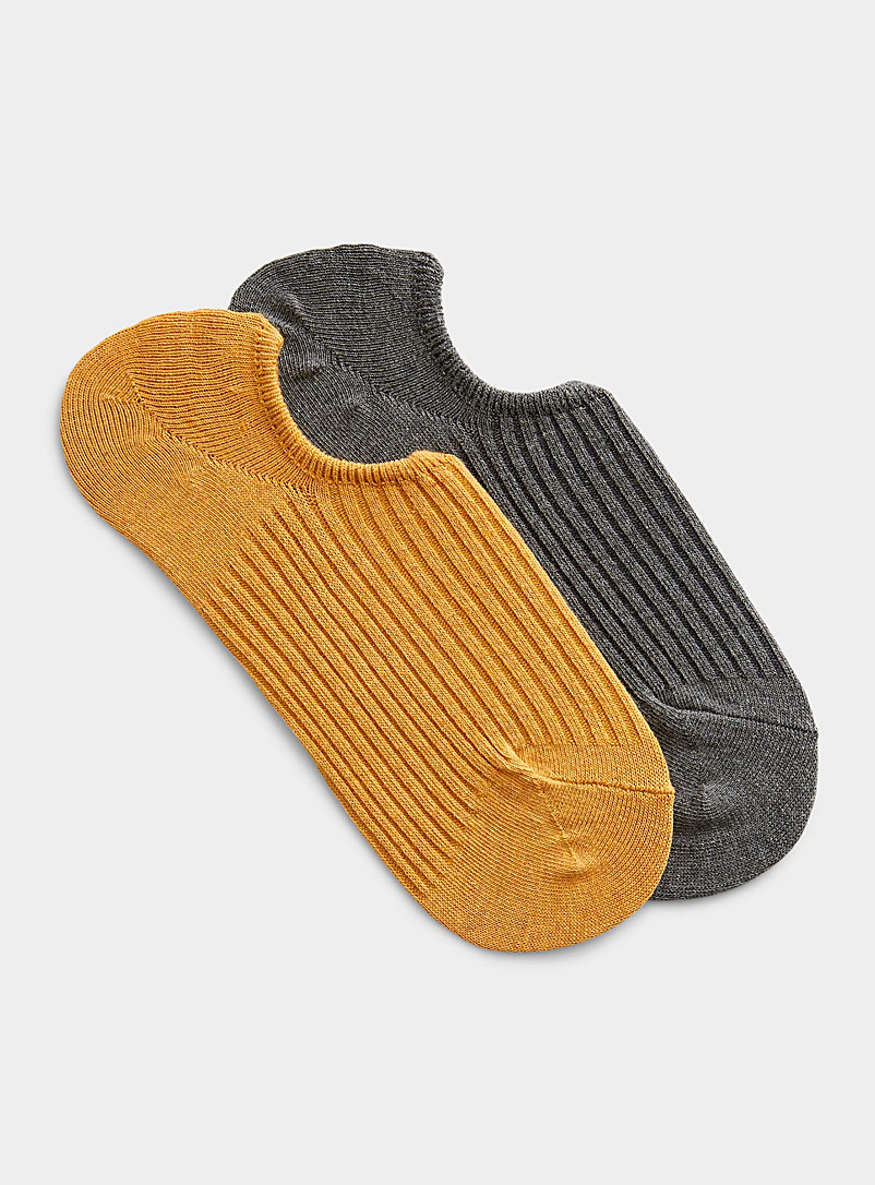 Simons Medium Yellow Ribbed foot liners Set of 2 for women