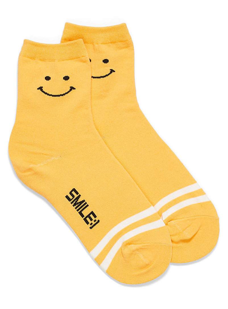 Simons Golden Yellow Smiley socks for women