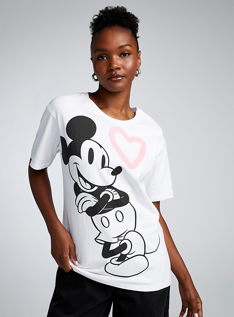 Twik White Mickey Mouse and heart T-shirt for women