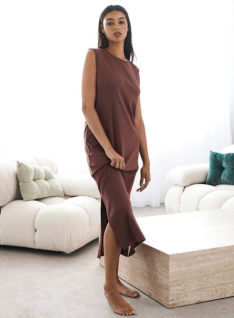 Miiyu Brown Soft Canadian-made cap-sleeve nightgown for women