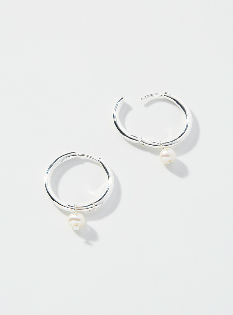 Simons Silver Mini-pearl hoops for women