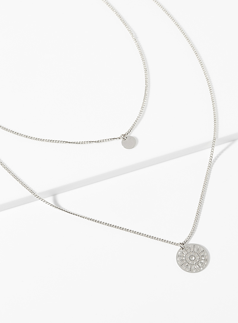 Simons Silver Mandala two-row necklace for women