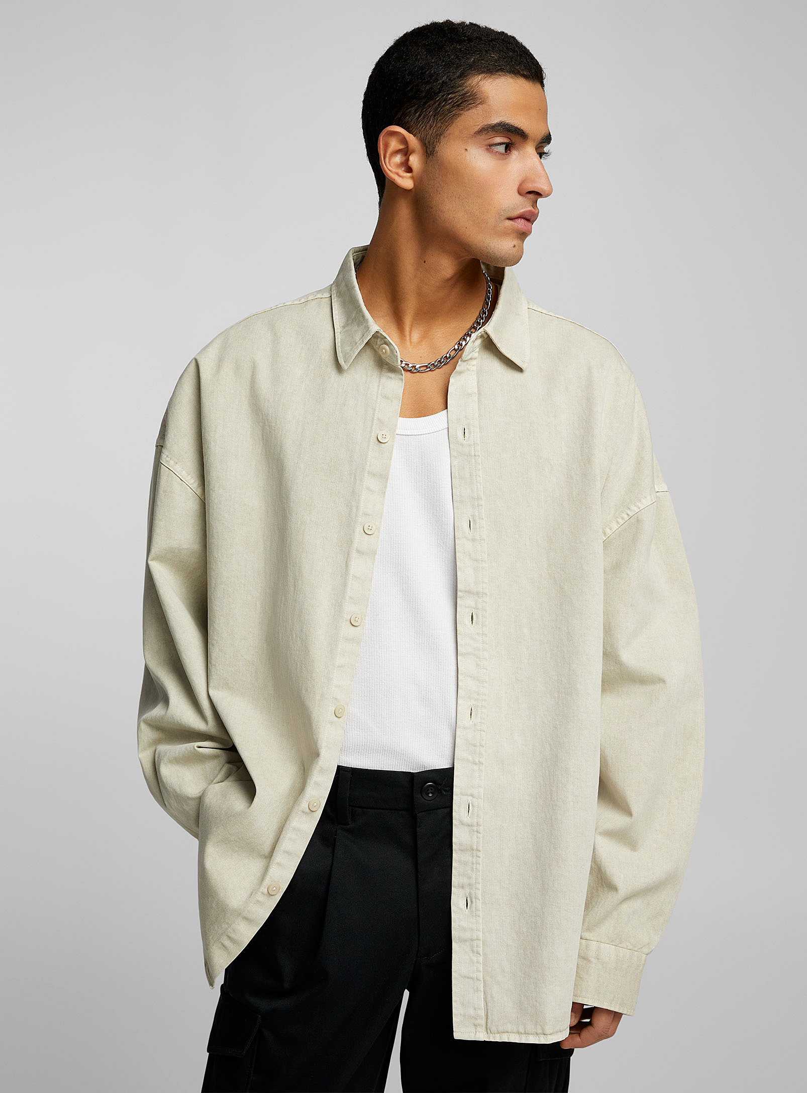 Le 31 Washed Twill Shirt In Cream Beige