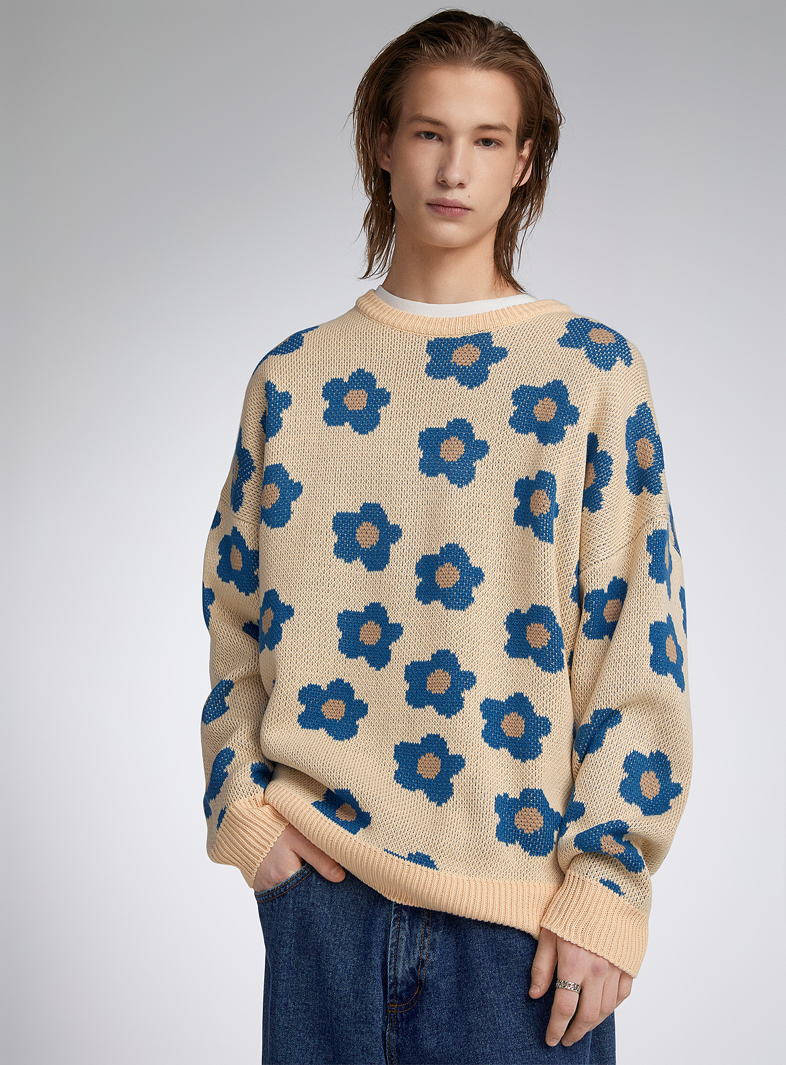 Djab Daisy Jacquard Sweater In Patterned White
