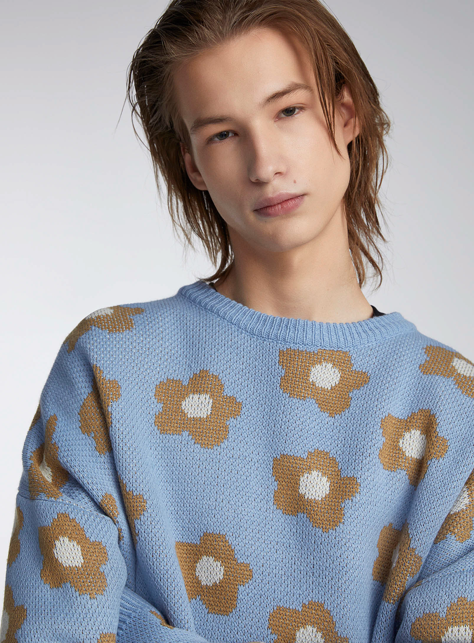 Djab Daisy Jacquard Sweater In Patterned Blue