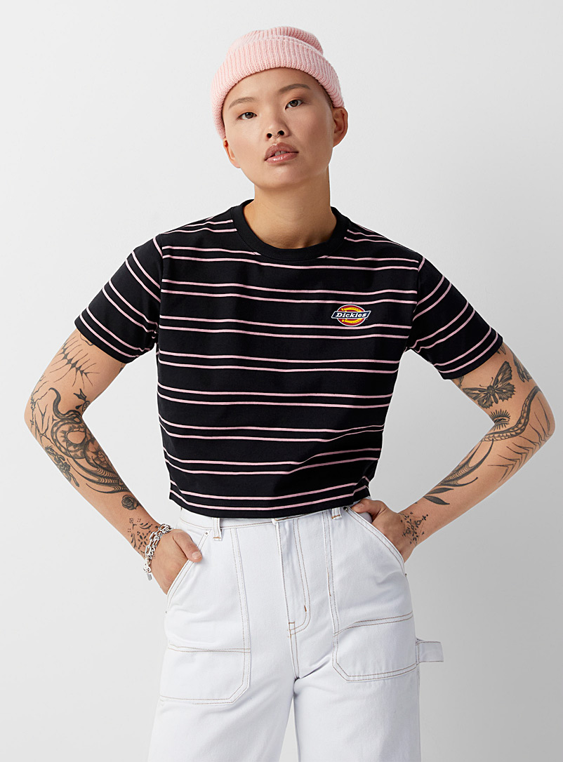 Dickies Patterned Black Pink stripes boxy-fit T-shirt for women
