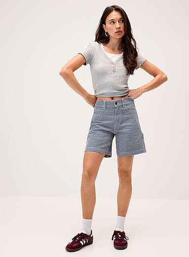 Dickies: Le short menuisier ray&eacute; Bleu moyen - Ardoise pour femme