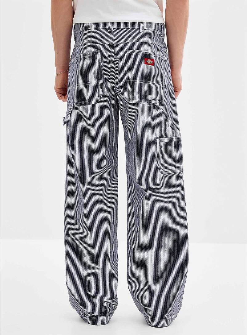 Dickies: Le pantalon menuisier rayures <i>hickory</i> <b>Coupe ample</b> Vert pour homme