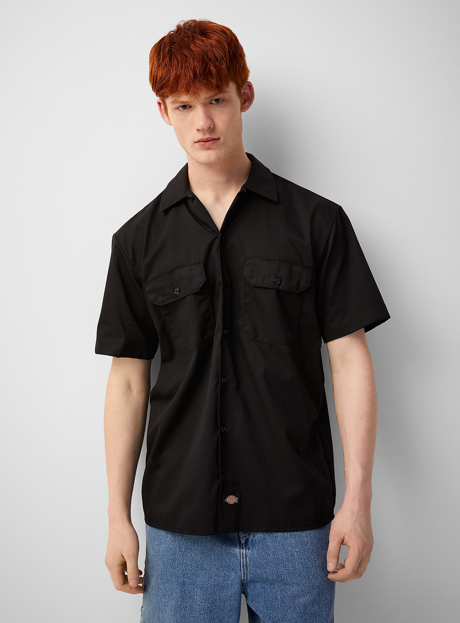 Dickies Short Sleeve Cotton Blend Shirt In Patterned Black