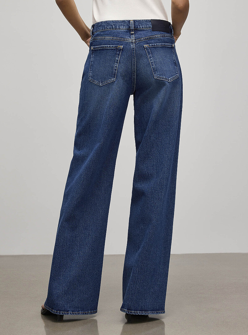 7 For All Mankind: Le jean Lotta &agrave; clous <b>Coupe : jambe large, taille mi-haute</b> Bleu pour femme