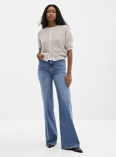 7 For All Mankind Blue Modern Dojo faded jean <b>Fit: Flared leg, high rise</b> for women