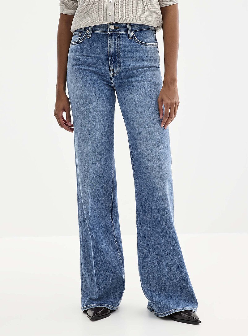 7 For All Mankind: Le jean d&eacute;lav&eacute; Modern Dojo <b>Coupe : jambe &eacute;vas&eacute;e, taille haute</b> Bleu pour femme