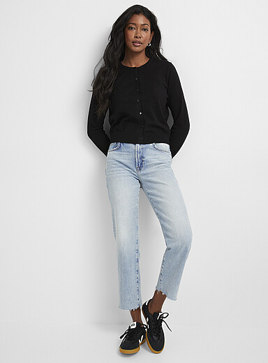 7 For All Mankind Baby Blue Logan frayed-hem jean <b>Fit: Straight leg, high rise</b> for women