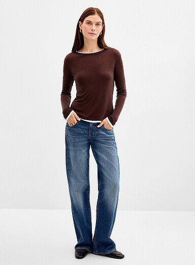 7 For All Mankind: Le jean indigo moyen coton italien <b>Coupe : jambe droite, taille basse</b> Bleu pour femme