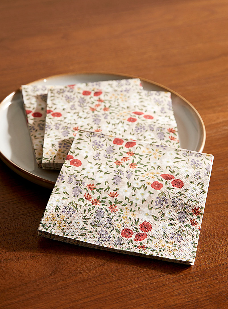 Simons Maison: Les serviettes en papier fleurs d'automne 16,5 x 16,5 cm. Paquet de 25. Sable