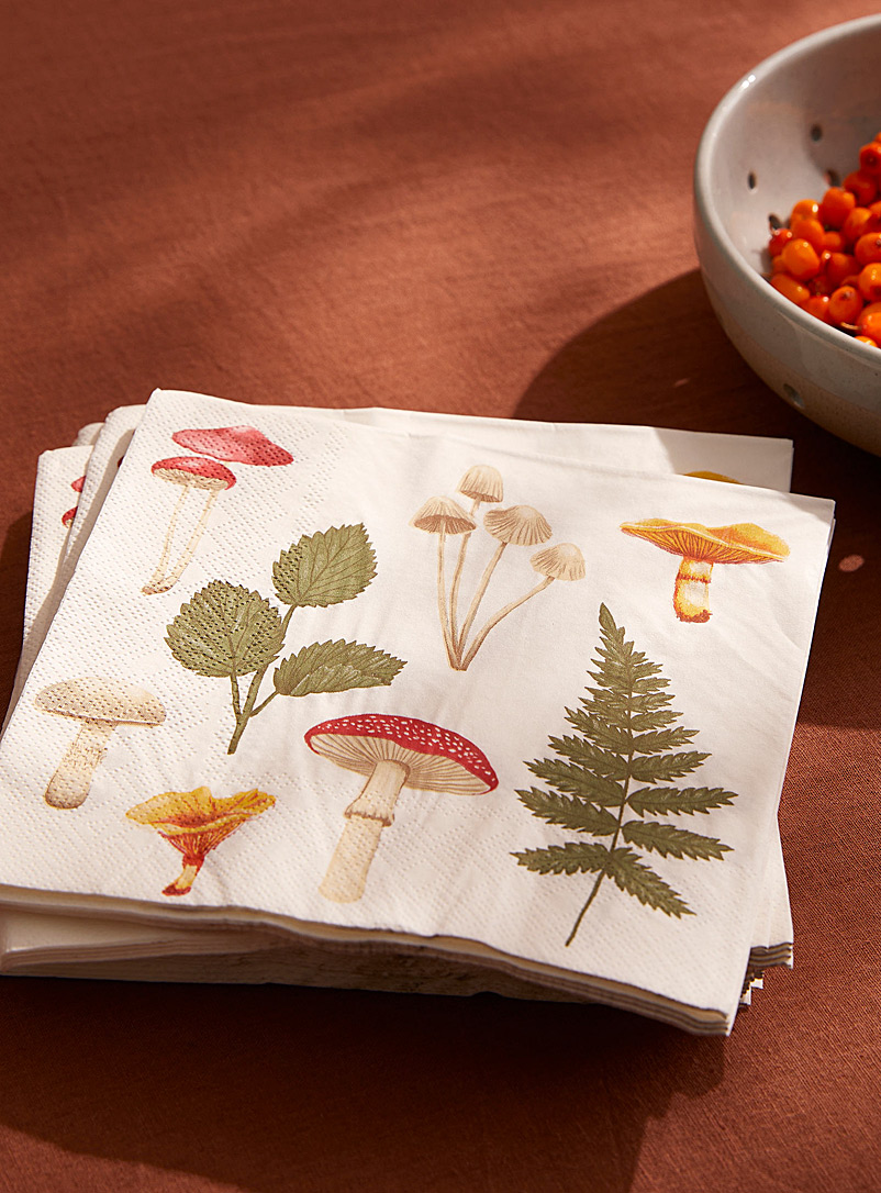 Simons Maison: Les serviettes en papier champignons et fines herbes 16,5 x 16,5 cm. Paquet de 25. Assorti