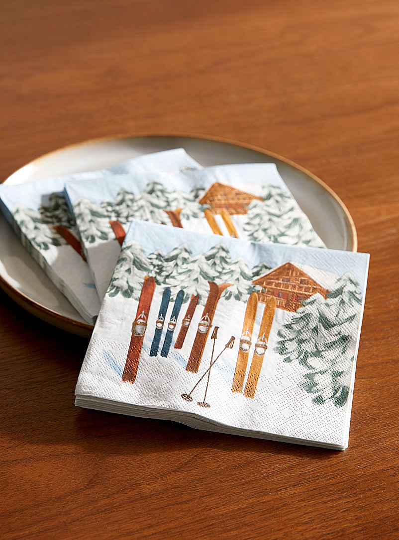 Simons Maison: Les serviettes en papier skis colorés 16,5 x 16,5 cm. Paquet de 25. Assorti